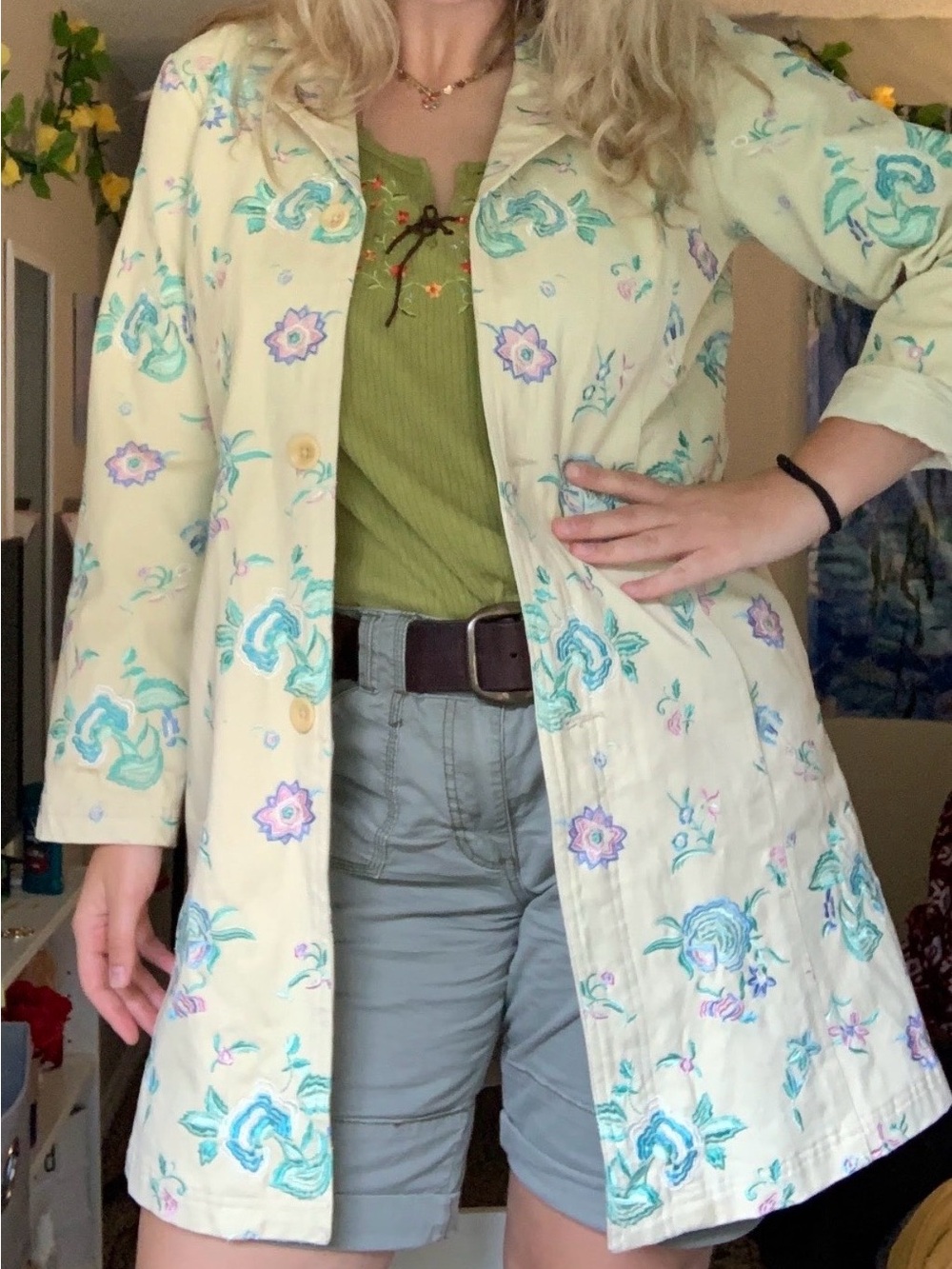 Vintage Embroidered Pastel Trench Coat
